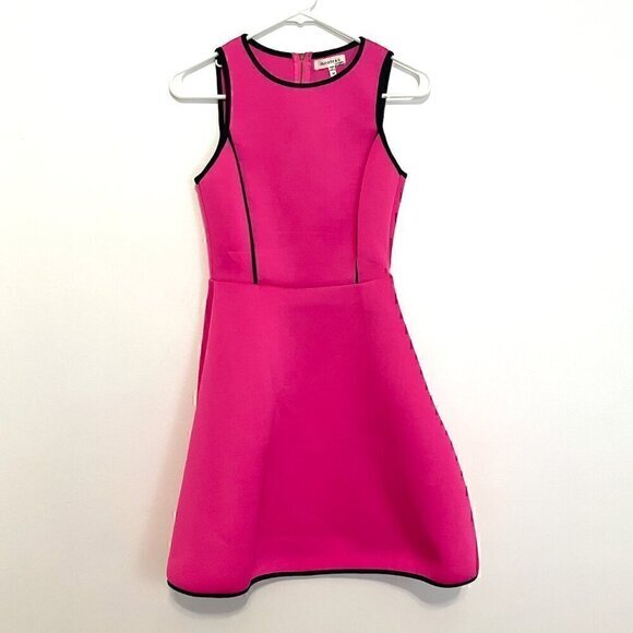 NEW NWT MONTEAU Neon Pink w/ Black Trim Sleeveless Mini Scuba Fit & Flare Dress - Picture 2 of 14